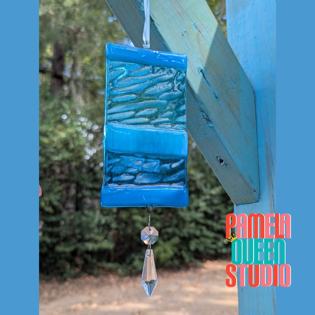 Study in Blue Patterned 2 Suncatcher Original Fused Glass Art