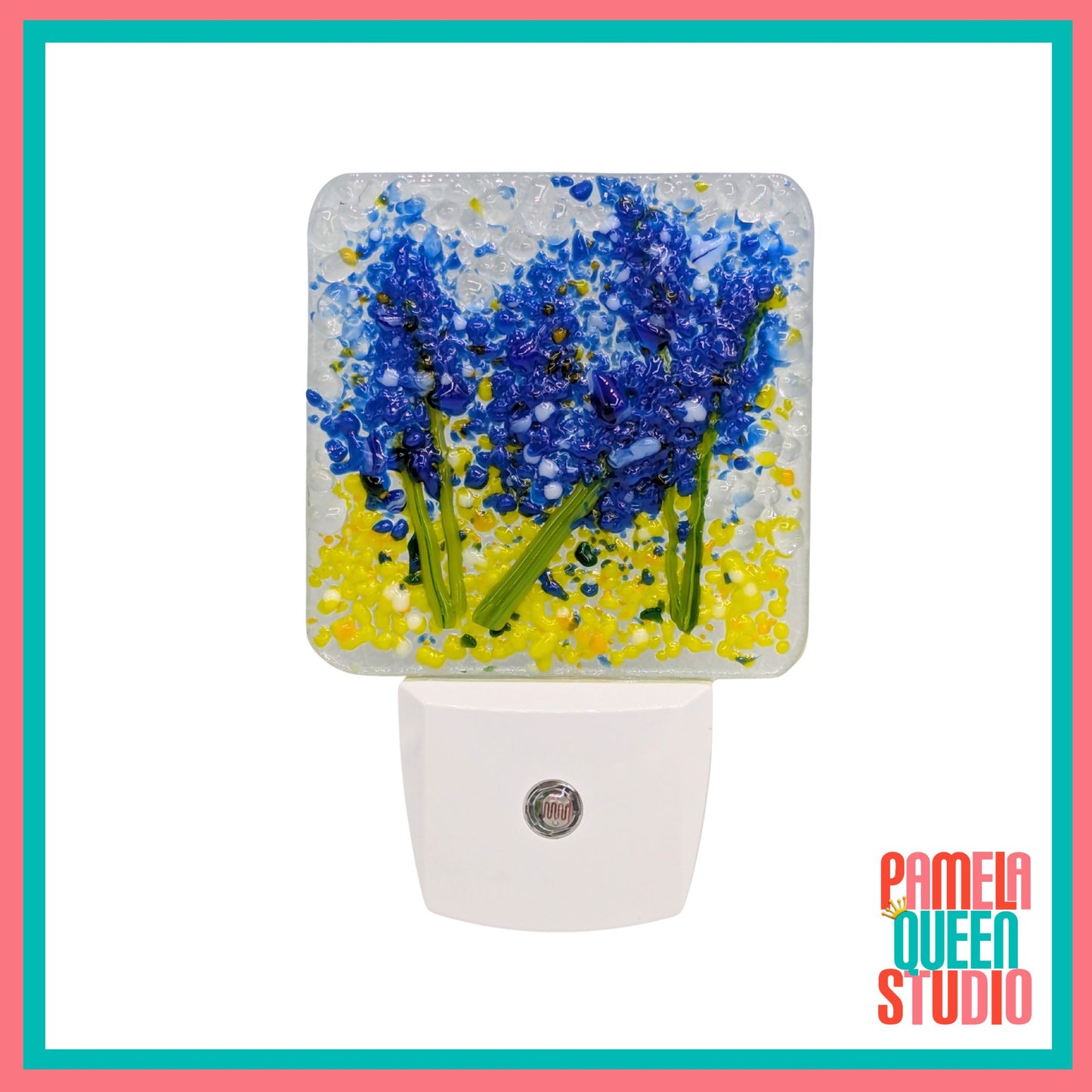 Bluebonnets and Lemongrass Landscape Fused Glass Handmade Night Light