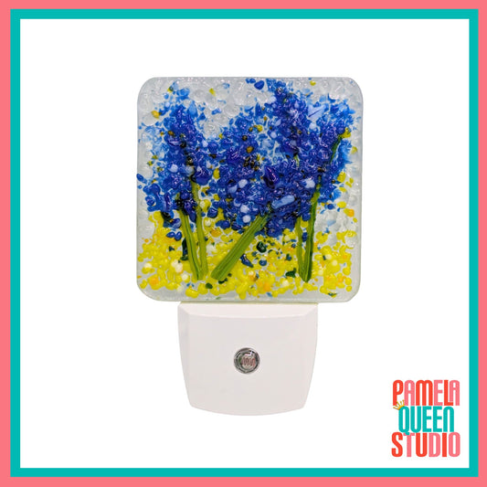 Bluebonnets and Lemongrass Landscape Fused Glass Handmade Night Light
