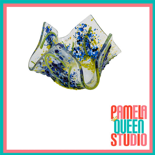 Bluebonnets Wildflowers Tea Light Candle Holder Draped Handmade Fused Glass