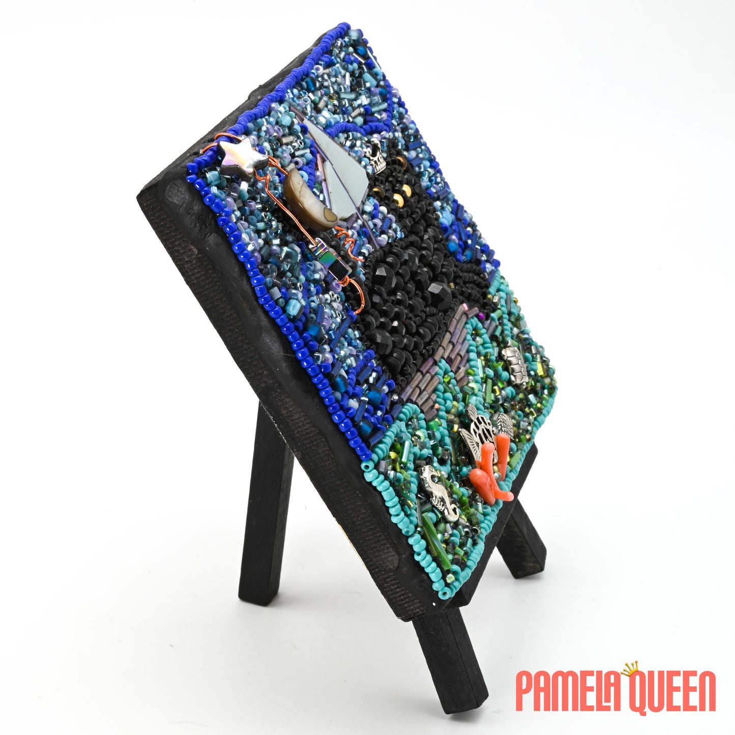 Pepper the Black Cat Sailing the Sea - Mixed Media on Canvas