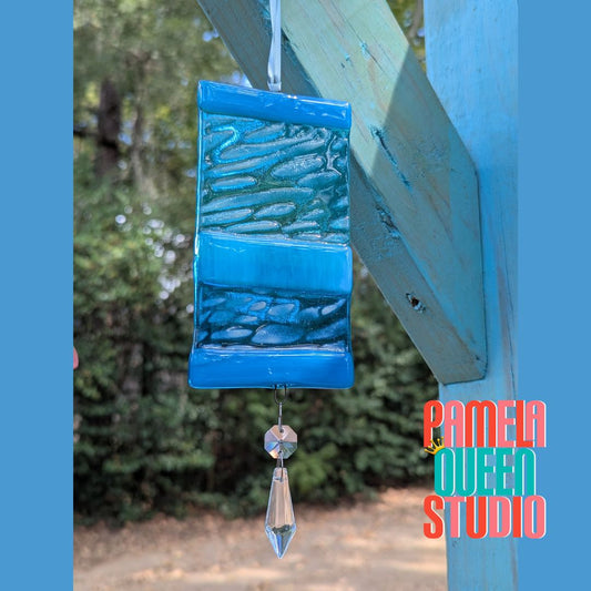 Study in Blue Patterned 2 Suncatcher Original Fused Glass Art