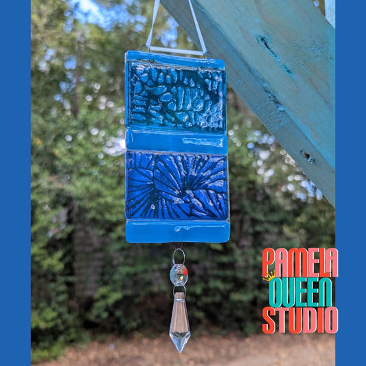 Study in Blue Patterned Suncatcher Original Fused Glass Art