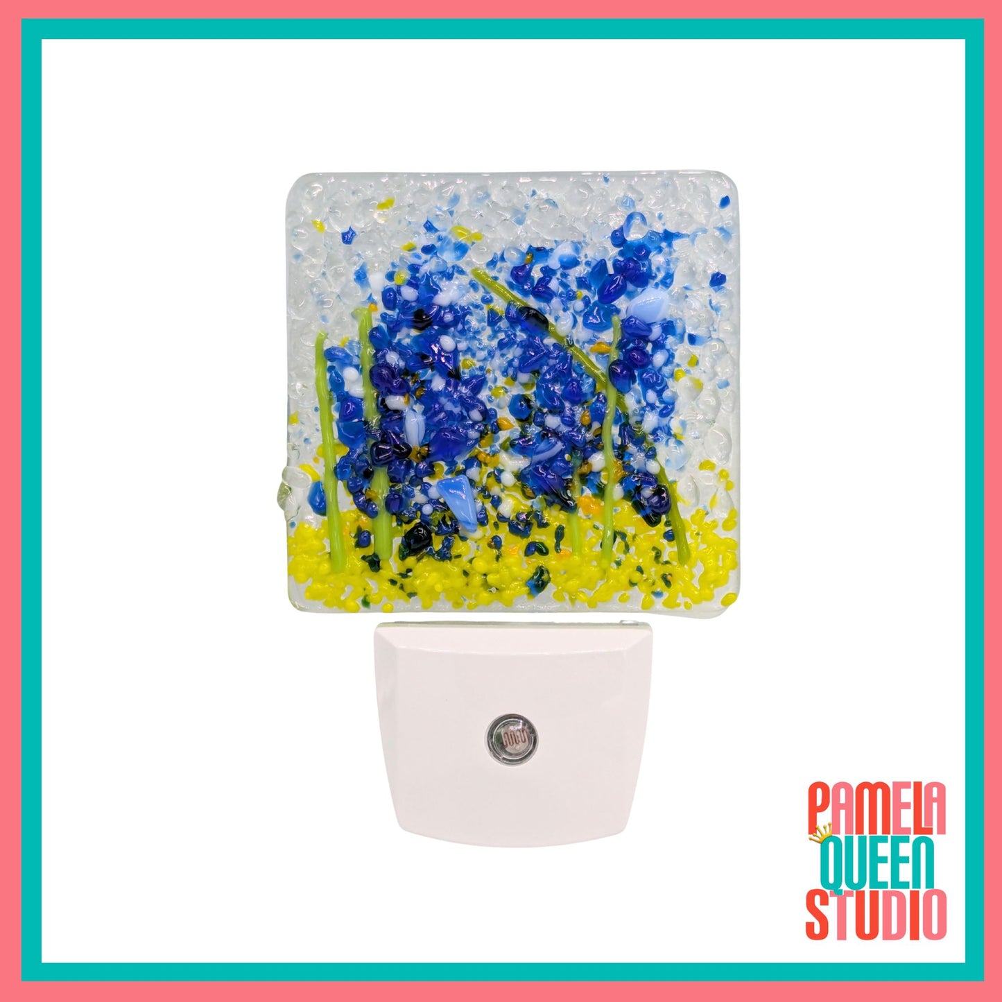 Bluebonnets Wildflowers Landscape Fused Glass Handmade Night Light