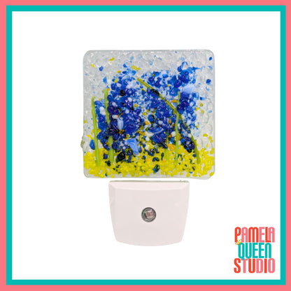 Bluebonnets Wildflowers Landscape Fused Glass Handmade Night Light