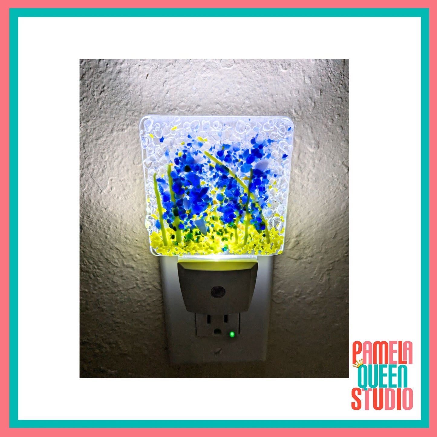 Bluebonnets Wildflowers Landscape Fused Glass Handmade Night Light
