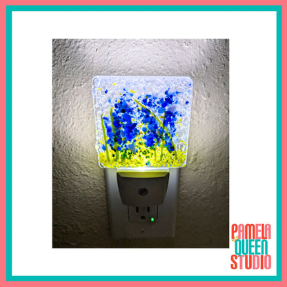 Bluebonnets Wildflowers Landscape Fused Glass Handmade Night Light