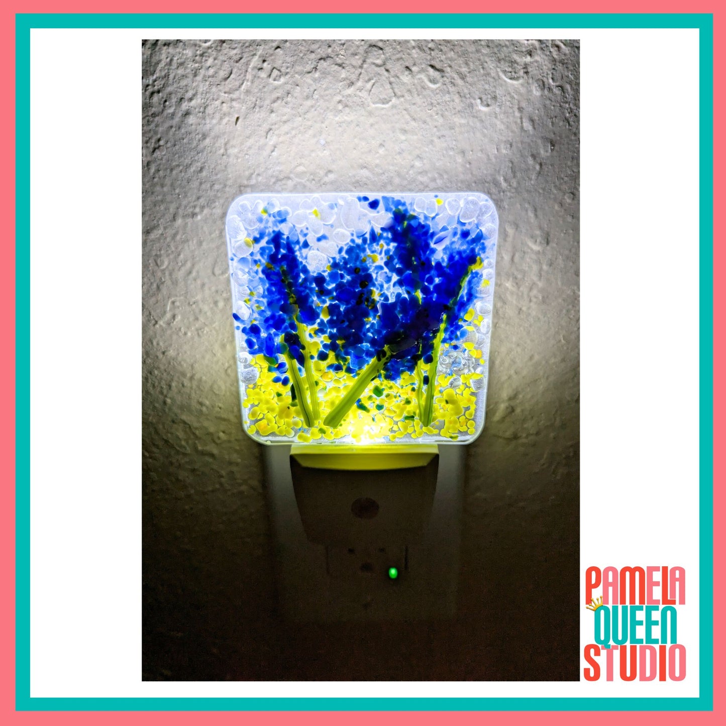 Bluebonnets and Lemongrass Landscape Fused Glass Handmade Night Light