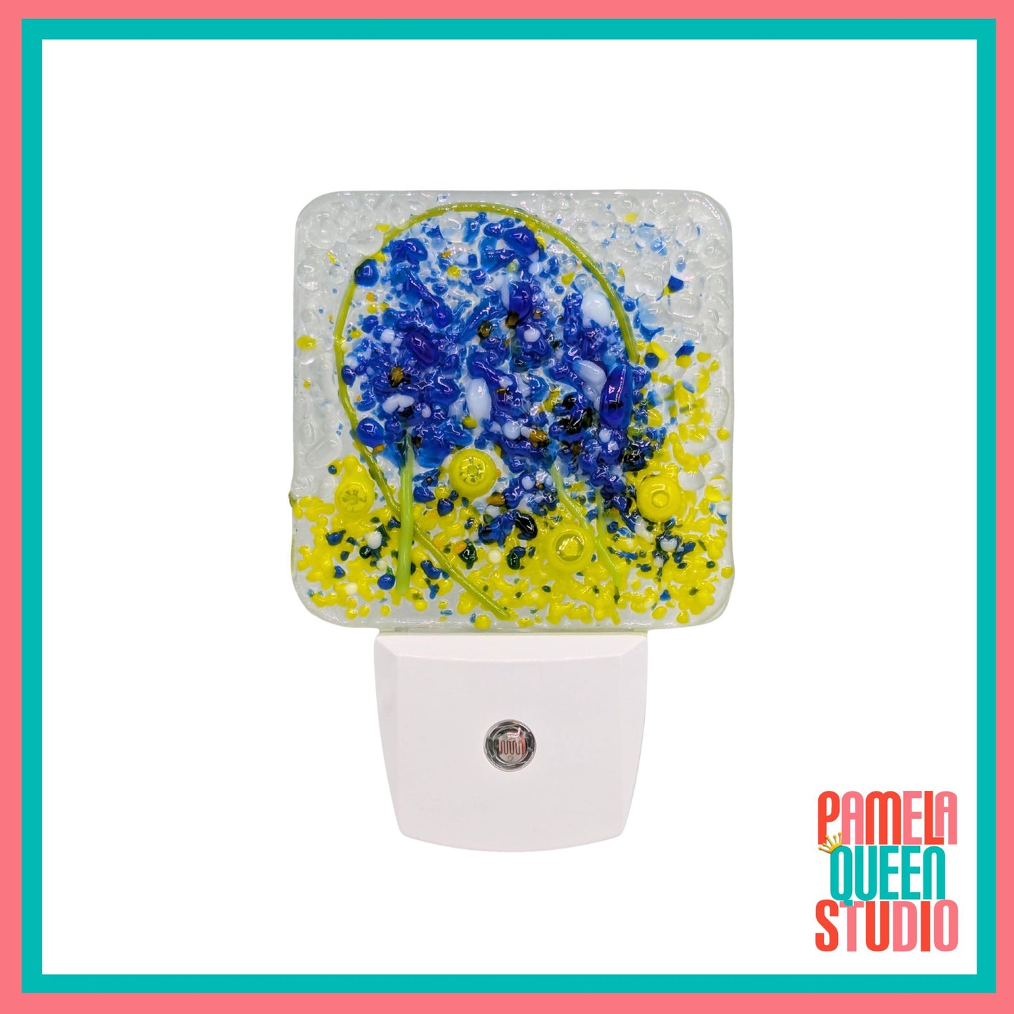 Blue Wildflowers Landscape Fused Glass Handmade Night Light