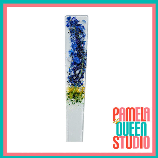 Bluebonnets Wildflowers Art Plant Stake Handmade Fused Glass 3